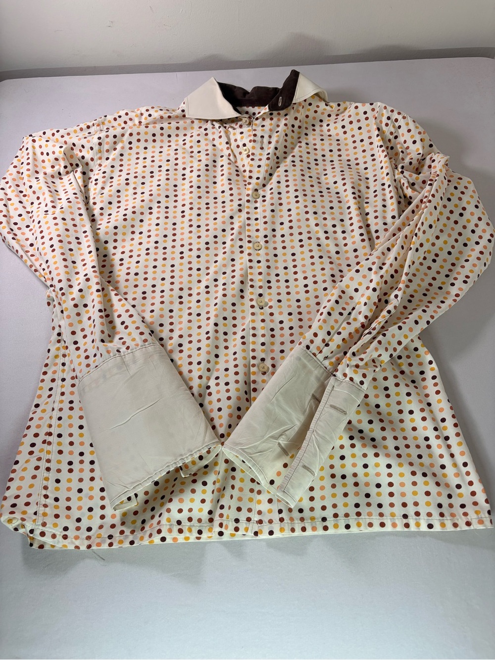 Steven Alan Cream Dot-Print Dress Shirt with Brown Accents